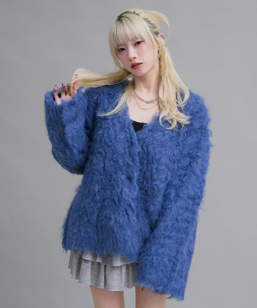 17HR(セブンティーンアワーズ)の「ミックスシャギーニットカーディガン(カーディガン/ボレロ・レディース・チャコールグレー/ブルー・FREE)」の8枚目の写真