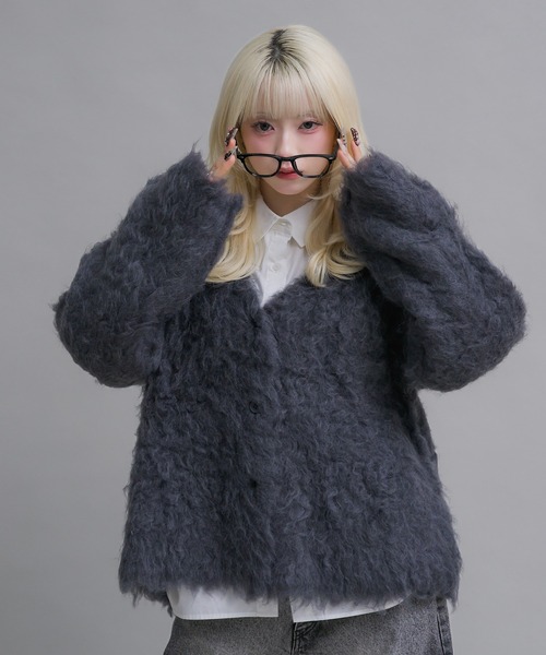 17HR(セブンティーンアワーズ)の「ミックスシャギーニットカーディガン(カーディガン/ボレロ・レディース・チャコールグレー/ブルー・FREE)」の10枚目の写真