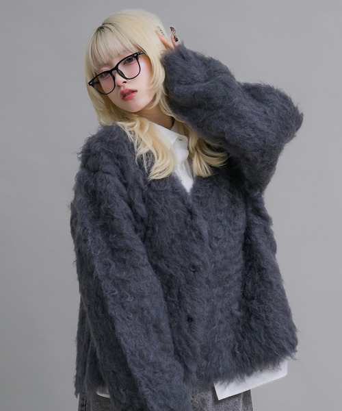 17HR(セブンティーンアワーズ)の「ミックスシャギーニットカーディガン(カーディガン/ボレロ・レディース・チャコールグレー/ブルー・FREE)」の13枚目の写真