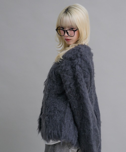 17HR(セブンティーンアワーズ)の「ミックスシャギーニットカーディガン(カーディガン/ボレロ・レディース・チャコールグレー/ブルー・FREE)」の14枚目の写真