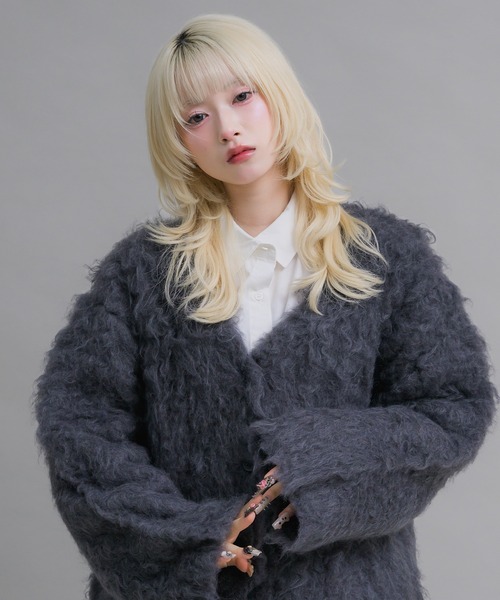 17HR(セブンティーンアワーズ)の「ミックスシャギーニットカーディガン(カーディガン/ボレロ・レディース・チャコールグレー/ブルー・FREE)」の16枚目の写真