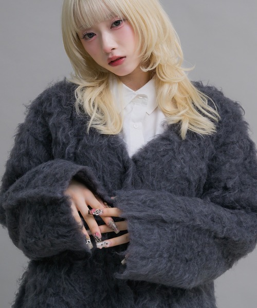 17HR(セブンティーンアワーズ)の「ミックスシャギーニットカーディガン(カーディガン/ボレロ・レディース・チャコールグレー/ブルー・FREE)」の12枚目の写真