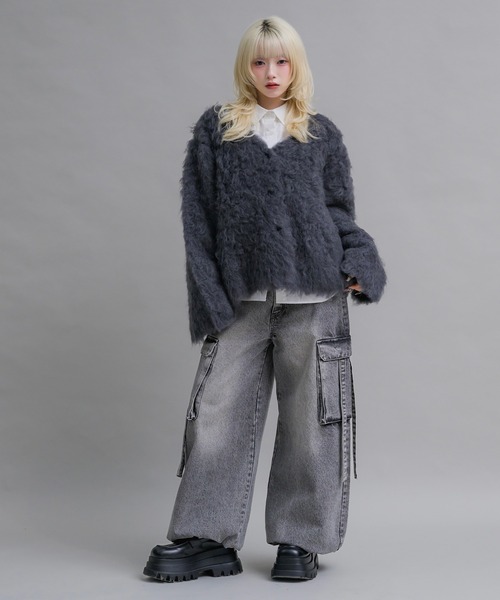 17HR(セブンティーンアワーズ)の「ミックスシャギーニットカーディガン(カーディガン/ボレロ・レディース・チャコールグレー/ブルー・FREE)」の5枚目の写真