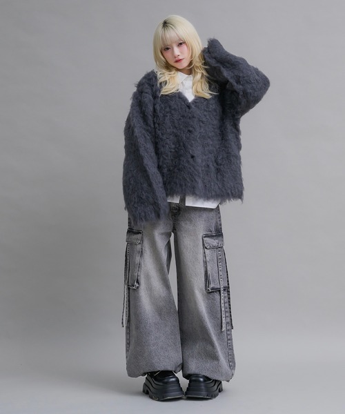 17HR(セブンティーンアワーズ)の「ミックスシャギーニットカーディガン(カーディガン/ボレロ・レディース・チャコールグレー/ブルー・FREE)」の22枚目の写真