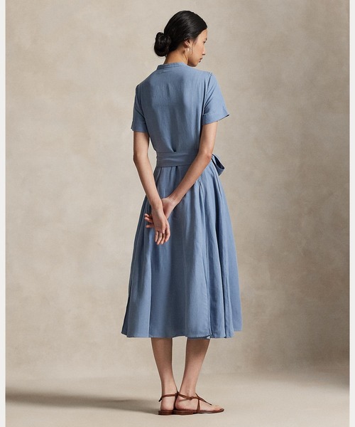 ベルテッド シルクブレンド Aライン シャツドレス（シャツワンピース