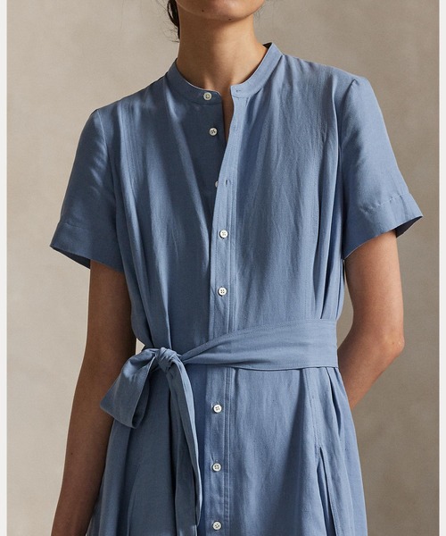 ベルテッド シルクブレンド Aライン シャツドレス（シャツワンピース