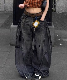 ARULE グレー ワイドレッグ デニムパンツ ARUGE デニムパンツ メンズ バレルレッグ バレルパンツ ワイド