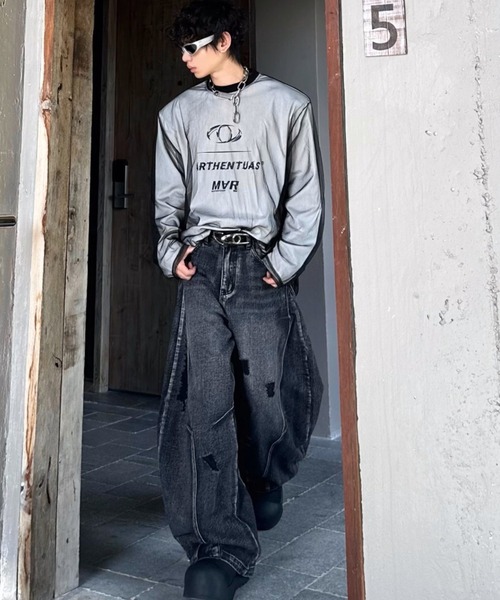 A'GEM/9 × .kom 『ARULE/アルール』 切り替えダメージワイドデニム