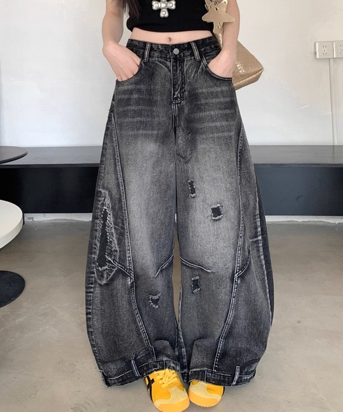 A'GEM/9 × .kom 『ARULE/アルール』 切り替えダメージワイドデニム