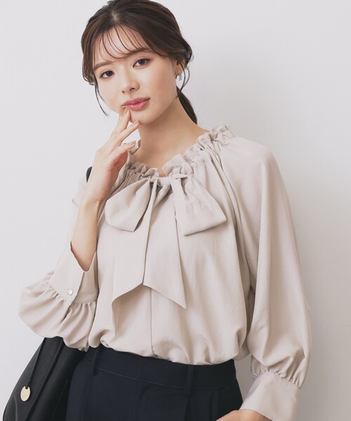セール】ボウタイフリルギャザーブラウス【洗濯機OK】（シャツ