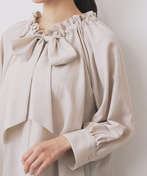 OHGA　フリルギャザーブラウス セール】ボウタイフリルギャザーブラウス【洗濯機OK】（シャツ