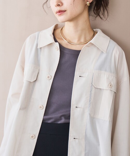 coen（コーエン）の「【イージーケア】フィールドシャツジャケット（シャツ/ブラウス・レディース・オリーブ/モカ/ナチュラル・L/M）」の6枚目の写真