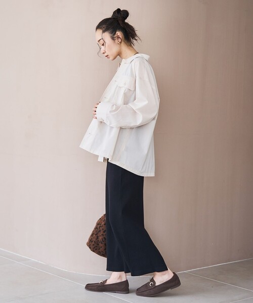 coen（コーエン）の「【イージーケア】フィールドシャツジャケット（シャツ/ブラウス・レディース・オリーブ/モカ/ナチュラル・L/M）」の8枚目の写真