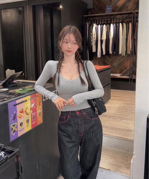 GLAMOROUS JANE(グラマラスジェーン)の「ハートステッチバッグポイントワイドデニムパンツ(デニムパンツ・レディース・ブラック・S/M/L)」の11枚目の写真