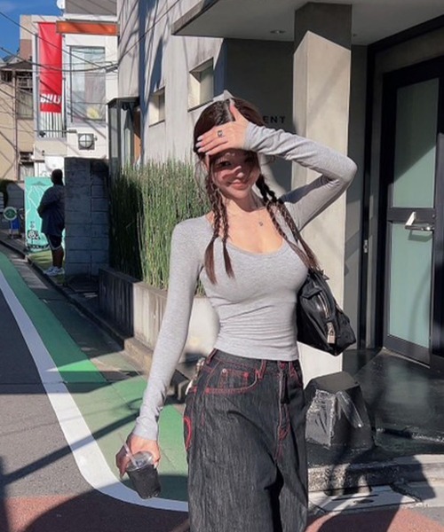 GLAMOROUS JANE(グラマラスジェーン)の「ハートステッチバッグポイントワイドデニムパンツ(デニムパンツ・レディース・ブラック・S/M/L)」の10枚目の写真