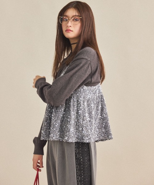 MIRROR STOKE（ミラーストーク）の「【ZOZO限定】SEQUINED VELVET CAMISOLE/スパンコールベロアキャミソール（シャツ/ブラウス・レディース・ブラック/グレー・MEDIUM）」の9枚目の写真