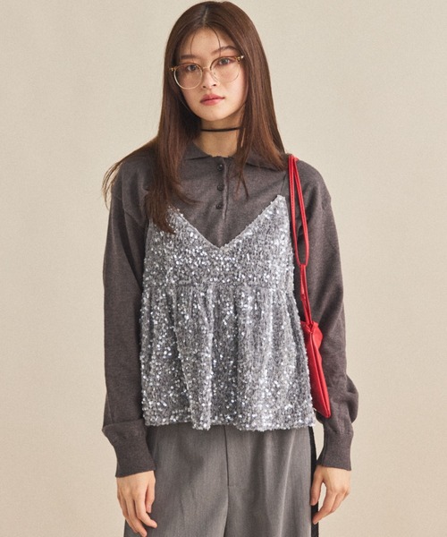 MIRROR STOKE（ミラーストーク）の「【ZOZO限定】SEQUINED VELVET CAMISOLE/スパンコールベロアキャミソール（シャツ/ブラウス・レディース・ブラック/グレー・MEDIUM）」の14枚目の写真