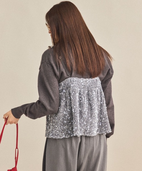 MIRROR STOKE（ミラーストーク）の「【ZOZO限定】SEQUINED VELVET CAMISOLE/スパンコールベロアキャミソール（シャツ/ブラウス・レディース・ブラック/グレー・MEDIUM）」の15枚目の写真