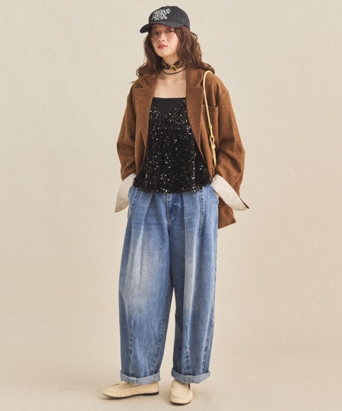 MIRROR STOKE（ミラーストーク）の「【ZOZO限定】SEQUINED VELVET CAMISOLE/スパンコールベロアキャミソール（シャツ/ブラウス・レディース・ブラック/グレー・MEDIUM）」の6枚目の写真