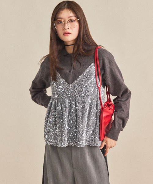 MIRROR STOKE（ミラーストーク）の「【ZOZO限定】SEQUINED VELVET CAMISOLE/スパンコールベロアキャミソール（シャツ/ブラウス・レディース・ブラック/グレー・MEDIUM）」の13枚目の写真