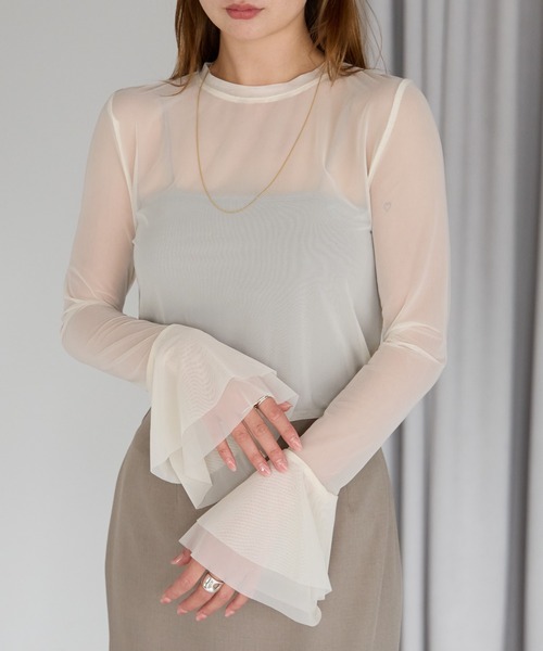 r.(アールドット)の「フレアスリーブ シアートップス(Tシャツ/カットソー・レディース・オフホワイト/ブラック/アイボリー・FREE)」の3枚目の写真