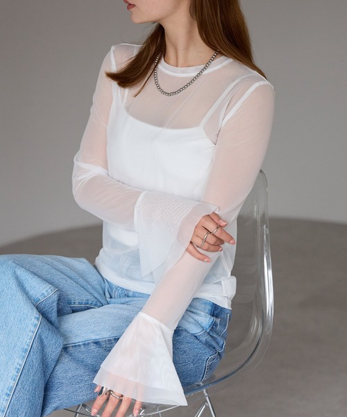 r.(アールドット)の「フレアスリーブ シアートップス(Tシャツ/カットソー・レディース・オフホワイト/ブラック/アイボリー・FREE)」の9枚目の写真