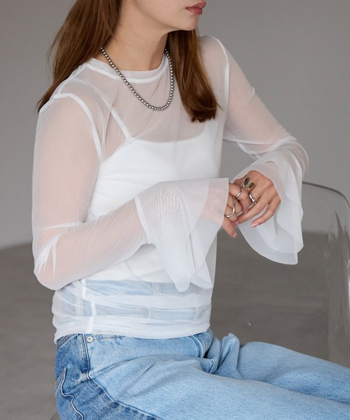 r.(アールドット)の「フレアスリーブ シアートップス(Tシャツ/カットソー・レディース・オフホワイト/ブラック/アイボリー・FREE)」の10枚目の写真