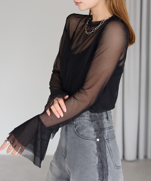 r.(アールドット)の「フレアスリーブ シアートップス(Tシャツ/カットソー・レディース・オフホワイト/ブラック/アイボリー・FREE)」の19枚目の写真