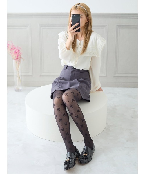 tutuanna(チュチュアンナ)の「まるで素肌のようなフェイクタイツ80デニール(ドット×リボン柄)(タイツ/ストッキング・レディース・ブラック/オフホワイト・M-L)」の18枚目の写真