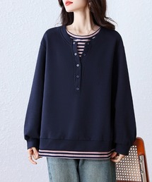 ONEP STAR（ワンピスター）の「ボタン付きレイヤードトップス（Tシャツ/カットソー・レディース）」