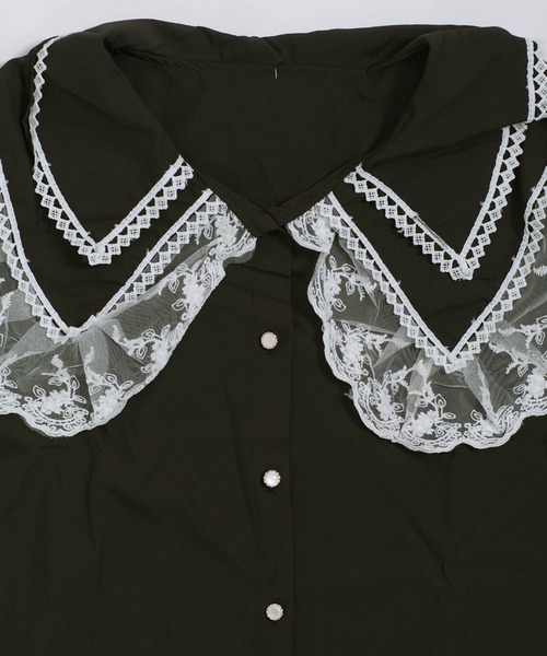 shopnikoniko（ショップニコニコ）の「ビックカラー ブラウス キレイめ 長袖 レース フリル 白 トップス（シャツ/ブラウス・レディース・ブラック/ホワイト・フリー）」の15枚目の写真