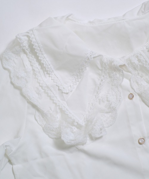 shopnikoniko（ショップニコニコ）の「ビックカラー ブラウス キレイめ 長袖 レース フリル 白 トップス（シャツ/ブラウス・レディース・ブラック/ホワイト・フリー）」の16枚目の写真