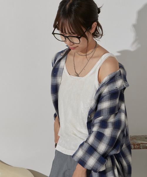 MILLER(ミラー)の「R.P.miller/ミラー Velor Prib Tank ベロア生地 タンクトップ(タンクトップ・レディース・ネイビー/アイボリー・FREE)」の12枚目の写真