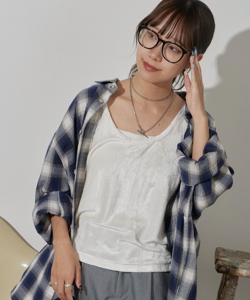 MILLER(ミラー)の「R.P.miller/ミラー Velor Prib Tank ベロア生地 タンクトップ(タンクトップ・レディース・ネイビー/アイボリー・FREE)」の14枚目の写真