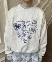 刺繍グラフィックスウェット/ゆったりシルエット・ラフ可愛い一枚
