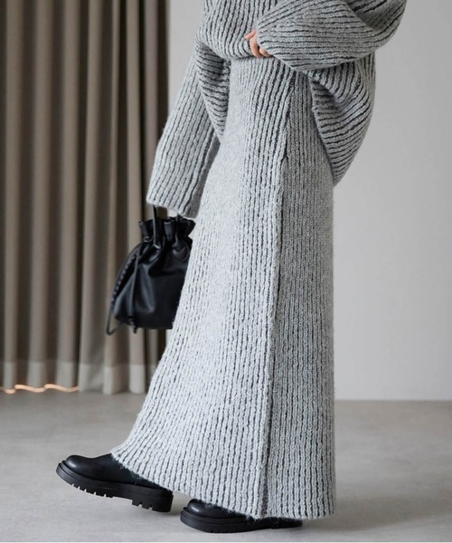pocket（ポケット）の「畦編みニットナロースカート（スカート・レディース・グレー/ブルー/ブラウン・FREE）」の8枚目の写真