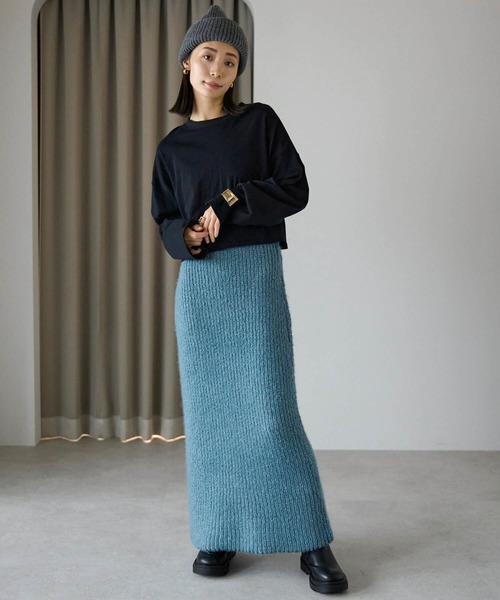 pocket（ポケット）の「畦編みニットナロースカート（スカート・レディース・グレー/ブルー/ブラウン・FREE）」の22枚目の写真