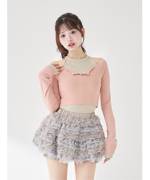 オフショルレイヤードリブトップス（その他トップス）｜Darich