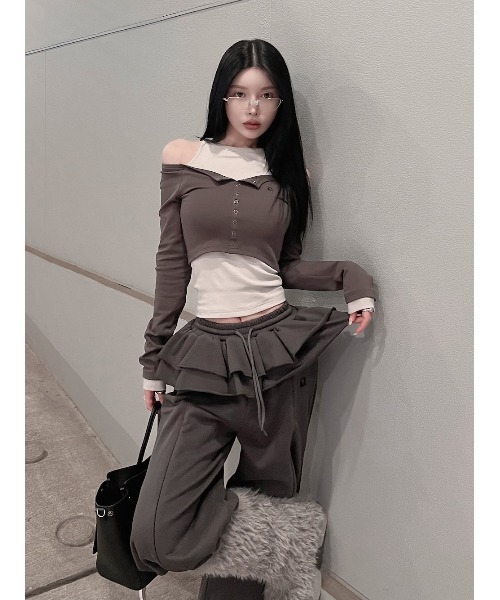 darich ダーリッチ オフショルレイヤードリブトップス オフショルレイヤードリブトップス（その他トップス）｜Darich