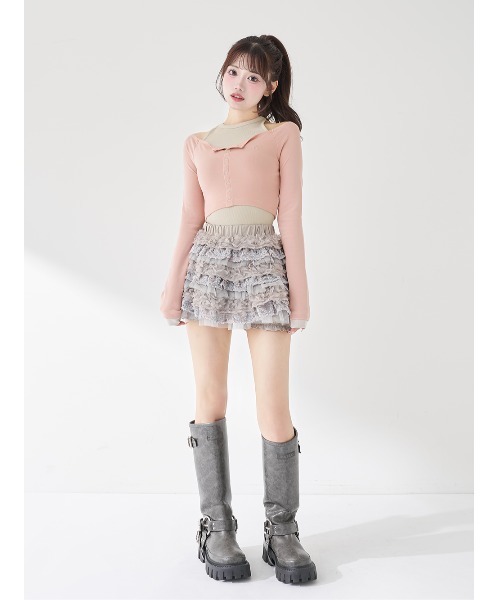 オフショルレイヤードリブトップス（その他トップス）｜Darich