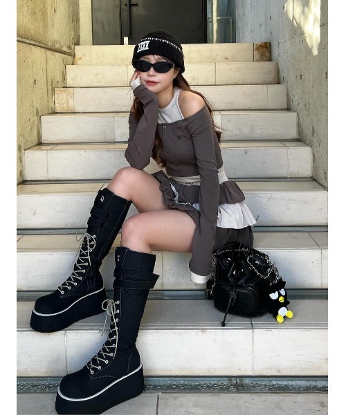 オフショルレイヤードリブトップス（その他トップス）｜Darich