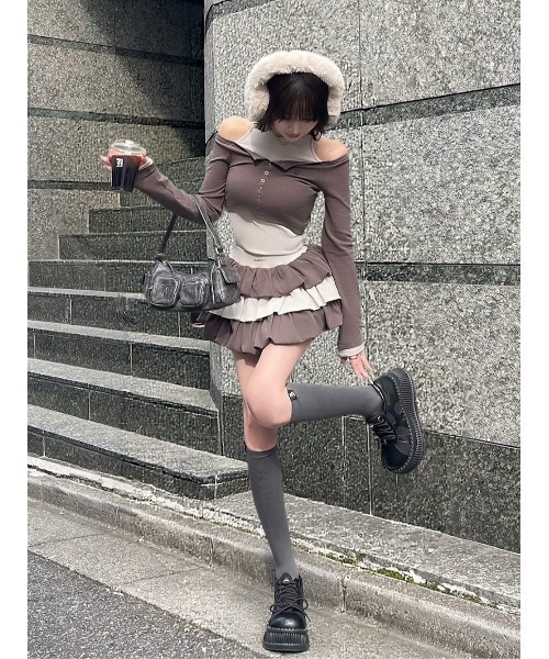 オフショルレイヤードリブトップス（その他トップス）｜Darich