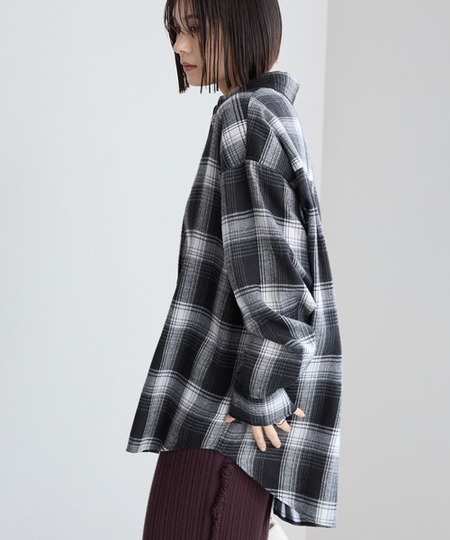 オンブレチェック オーバーサイズレギュラーカラーシャツ MONO-MART
