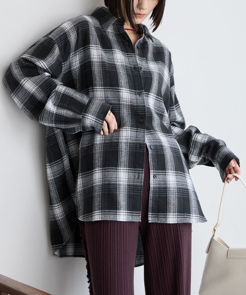 オンブレチェック オーバーサイズレギュラーカラーシャツ MONO-MART