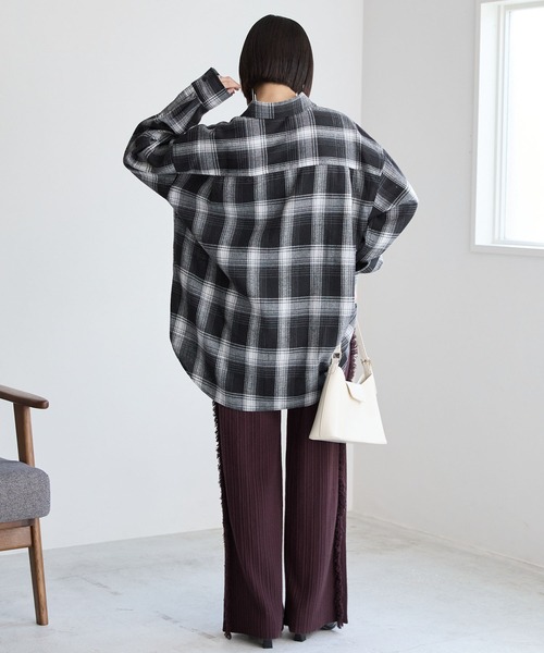 オンブレチェック オーバーサイズレギュラーカラーシャツ MONO-MART