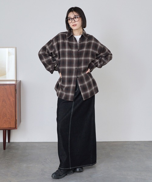 セール】オンブレチェック オーバーサイズレギュラーカラーシャツ