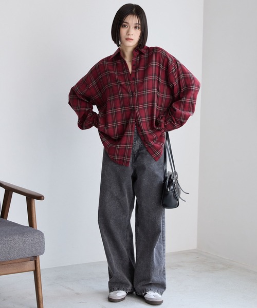 オンブレチェック オーバーサイズレギュラーカラーシャツ MONO-MART