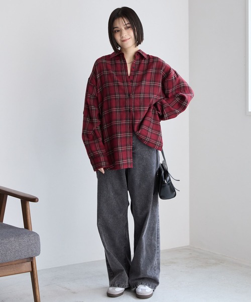 オンブレチェック オーバーサイズレギュラーカラーシャツ MONO-MART