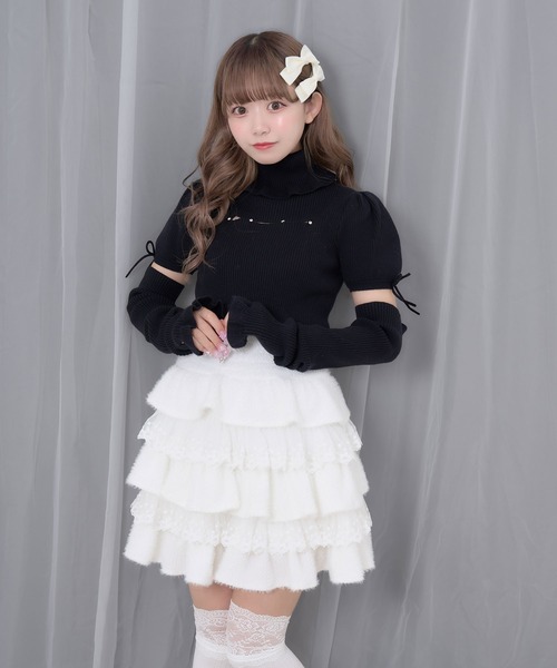 Honey Cinnamon(ハニーシナモン)の「カットアウトラインストーンタートルニット(ニット/セーター・レディース・ブラック/ホワイト/ピンク・FREE)」の15枚目の写真