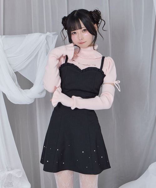 Honey Cinnamon(ハニーシナモン)の「カットアウトラインストーンタートルニット(ニット/セーター・レディース・ブラック/ホワイト/ピンク・FREE)」の8枚目の写真